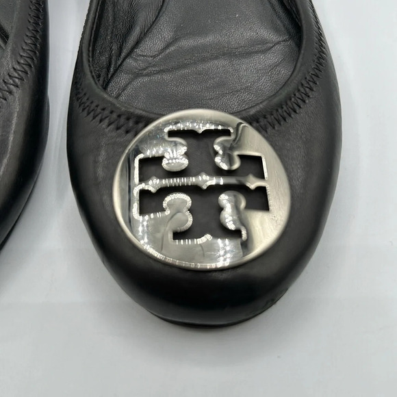 Tory Burch Reva Ballet Flats Leather Black Silver size 7 - Picture 2 of 7